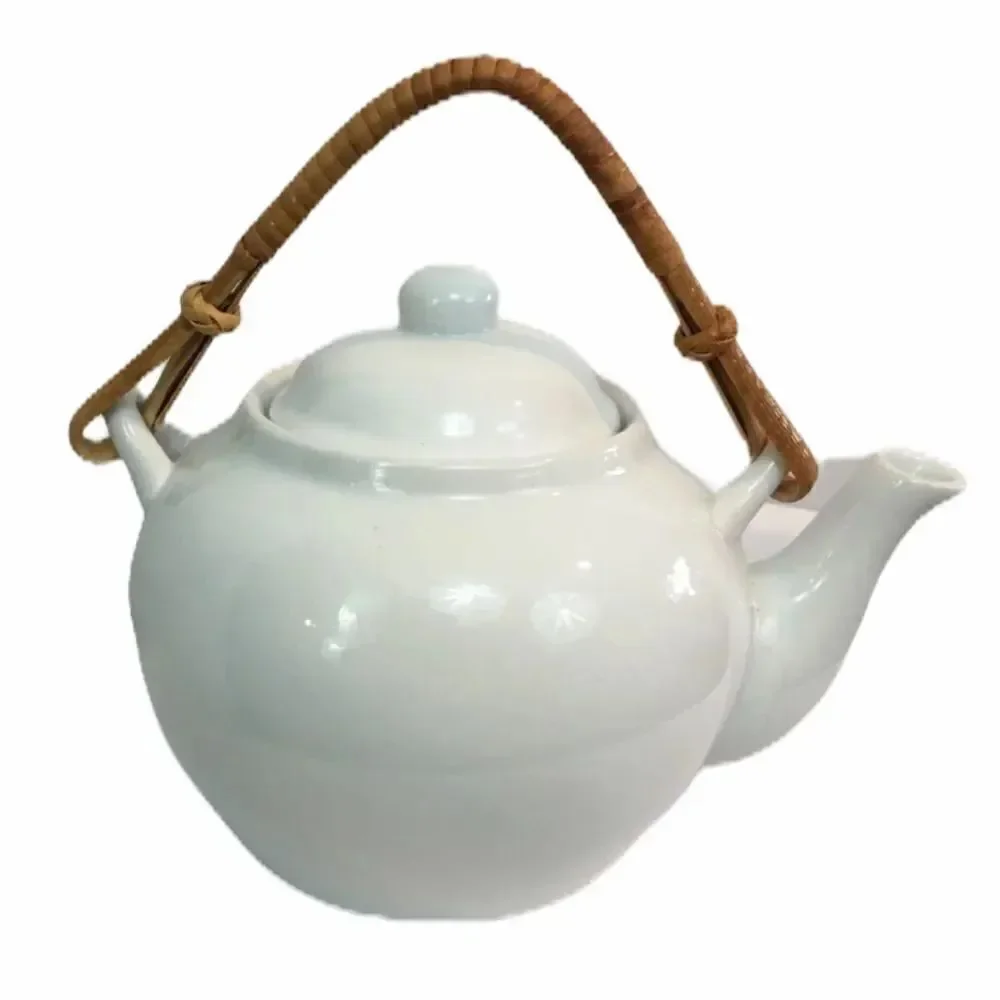Pier 1 Sakai Bamboo Handle White Porcelain Teapot